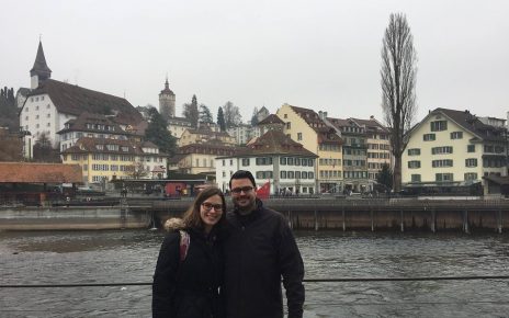 Chris and Lisa Dobbs stand at the waterfront in Lucerne, Switzerland.