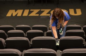 Members of the Mizzou Campus Facilities custodial crew clean Ketcham Auditorium on Thursday, August 6, 2020 in anticipation of students returning to campus