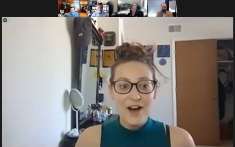 MU senior Liz Kujath reacts to being awarded the 2021 MU Mark Twain Fellowship.