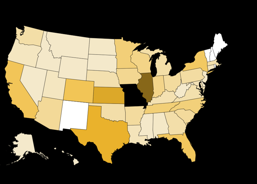 Map of US with outlined states